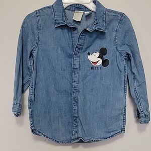 Toddler 2T H&M Disney Mickey Mouse Long Sleeve Snap Light Blue Denim Shirt